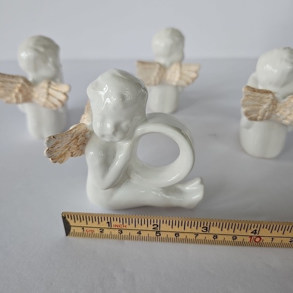Vtg Cottagecore Cherub Angel Gold Wing Napkin Ring Holder Set 4 Shabby Chic 1923 - Picture 11 of 11